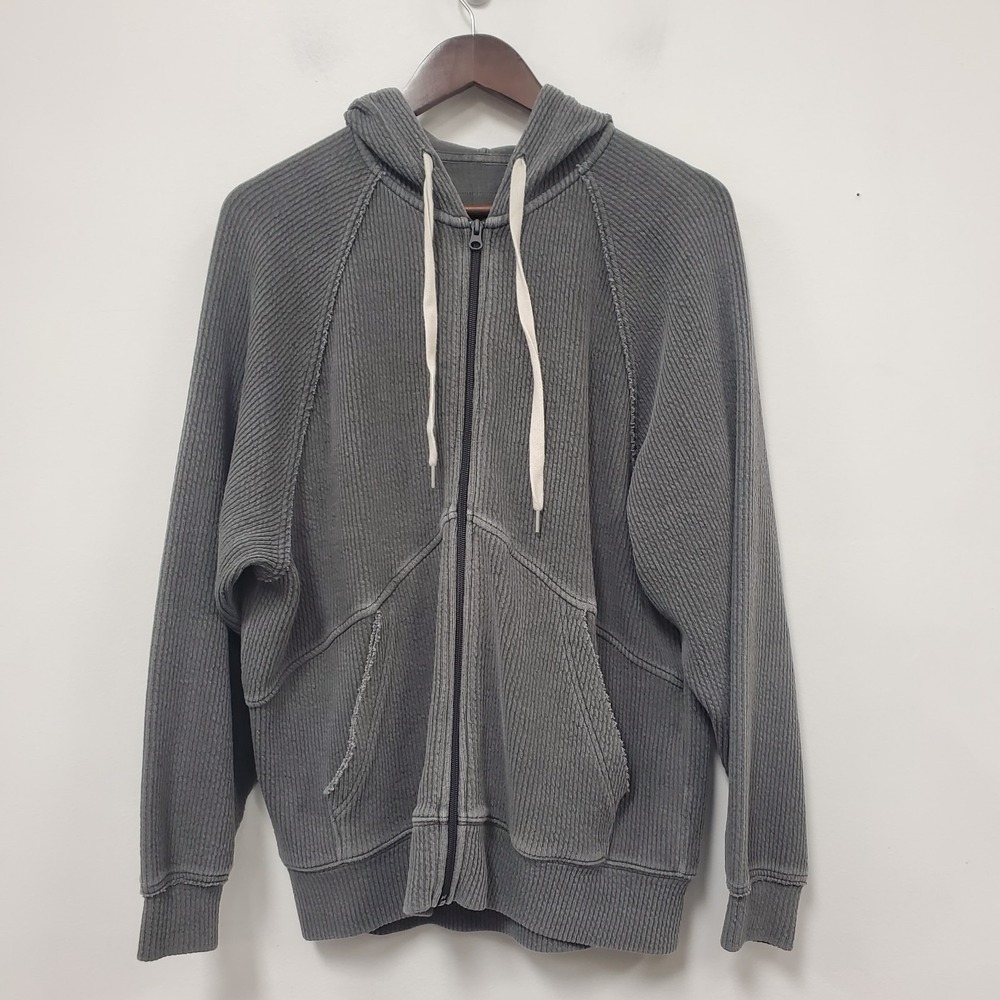 Aerie Womens Full Zip Ribbed Hoodie Jacket Size XXS Gray Drawstring Grunge Prep